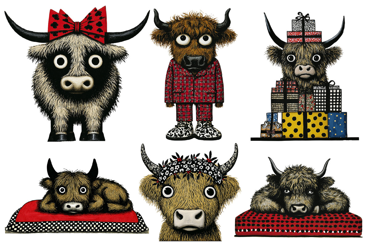 Christmas Highland Cow Clipart, an Illustration by Designworld (Photo 3 of 5)
