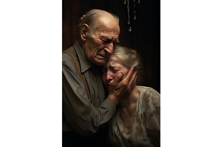 Old people grandparents cry sadly