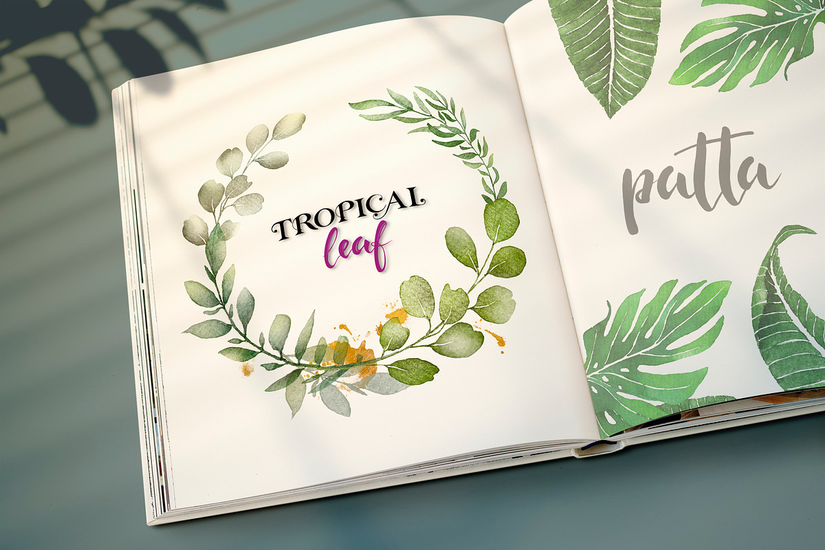 Watercolor & Gold Tropical Leaves, an Object Illustration by Papatongartist (Photo 4 of 10)