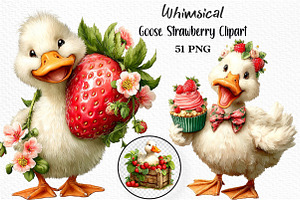 Whimsical Goose Strawberry Clipart, an Animal Illustration by Craft Nest