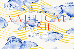 Nautical Fish Watercolour Patterns.