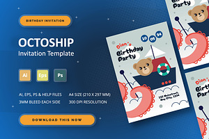 Octoship - Birthday Invitation, an Invitation Template by StreaksideStd