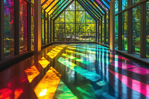 A vibrant, colorful interior of a glass structure with rainbow reflections on t, an Arts & Entertainment Photo by Textures & Backgrounds