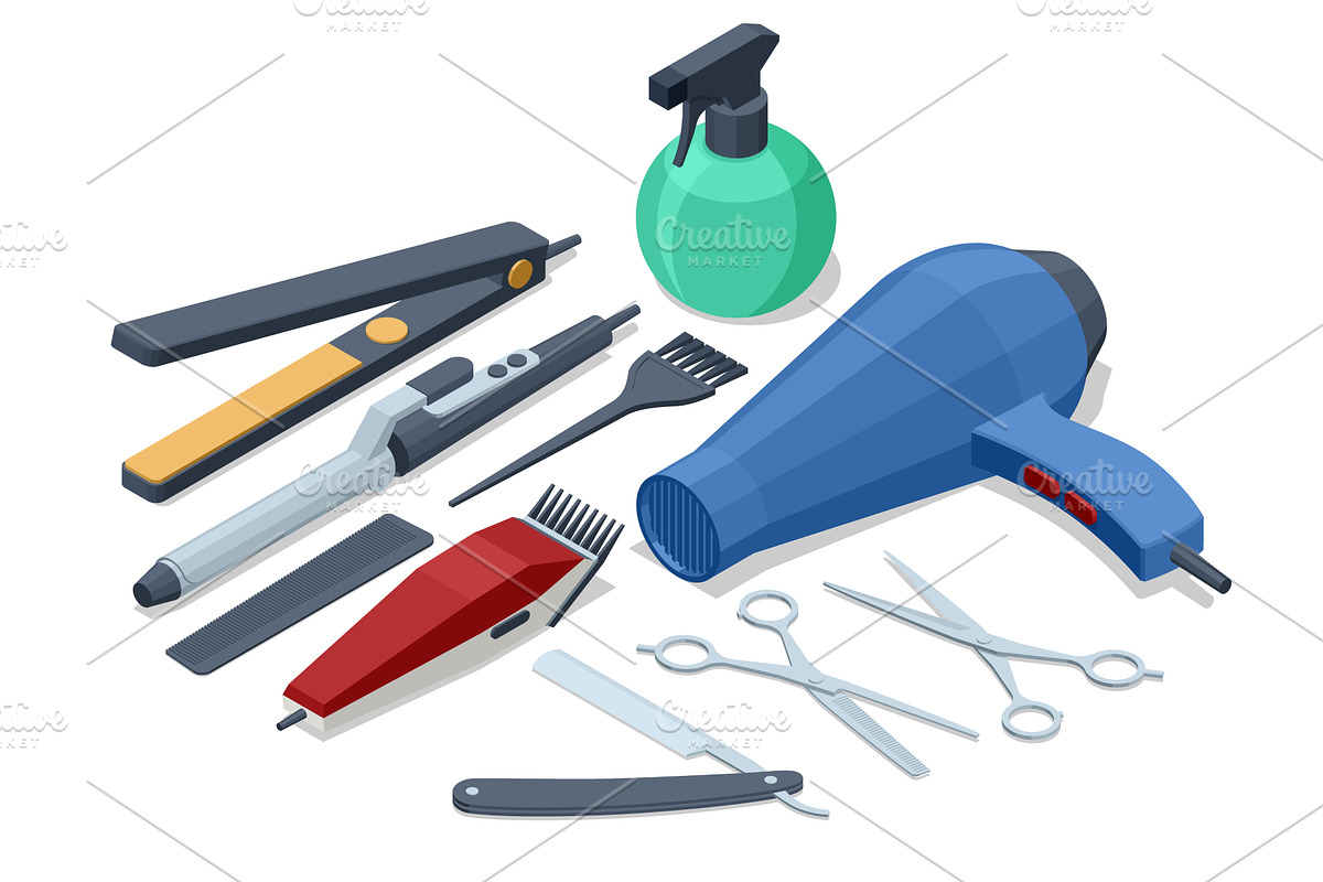 A collection of isometric barber, an Object Illustration by Golden Sikorka