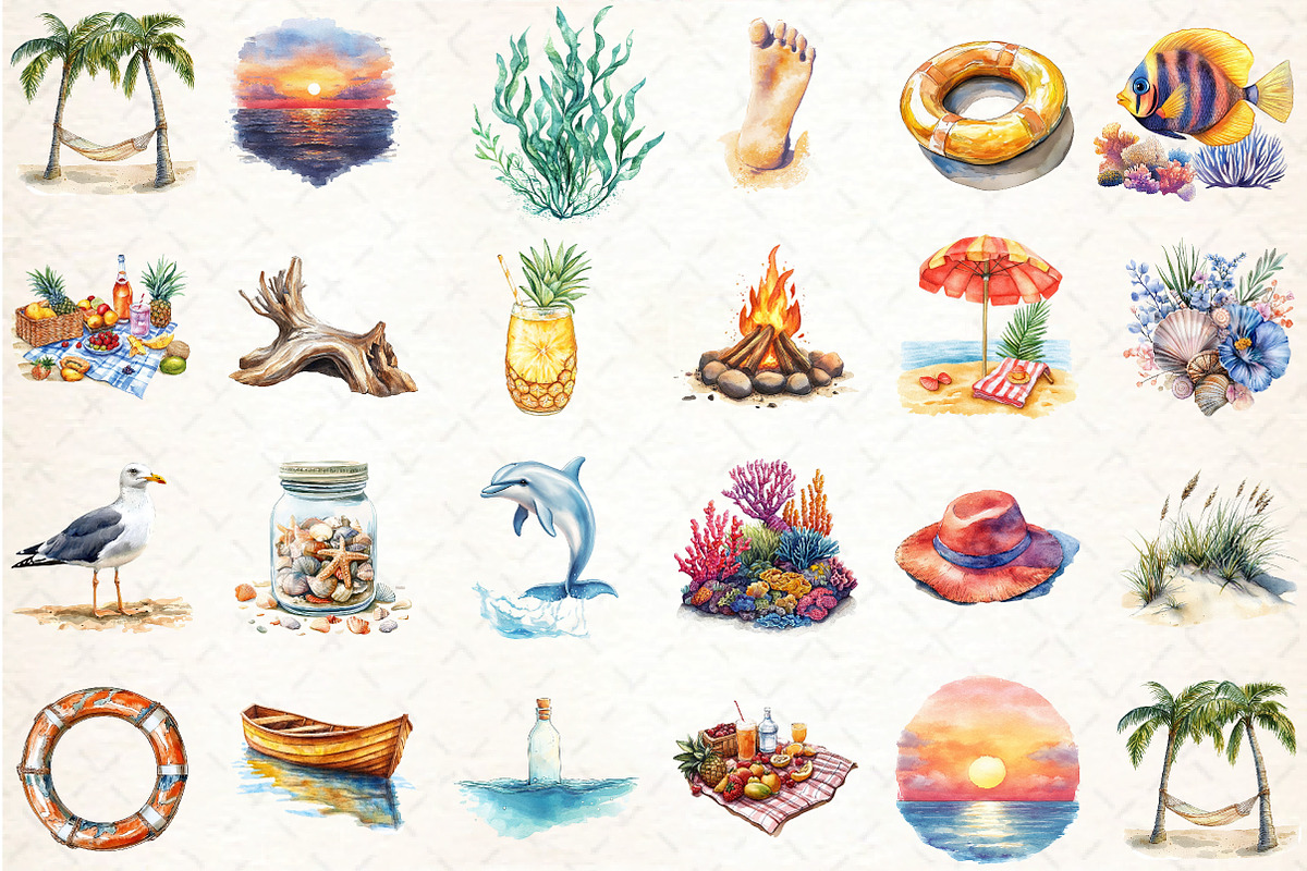 Watercolor Beach Nature Clipart, an Illustration by DreamCafeArt (Photo 3 of 3)