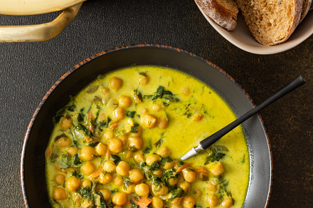 Soup with chickpeas and spinach, a Food & Drink Photo by Pandateam