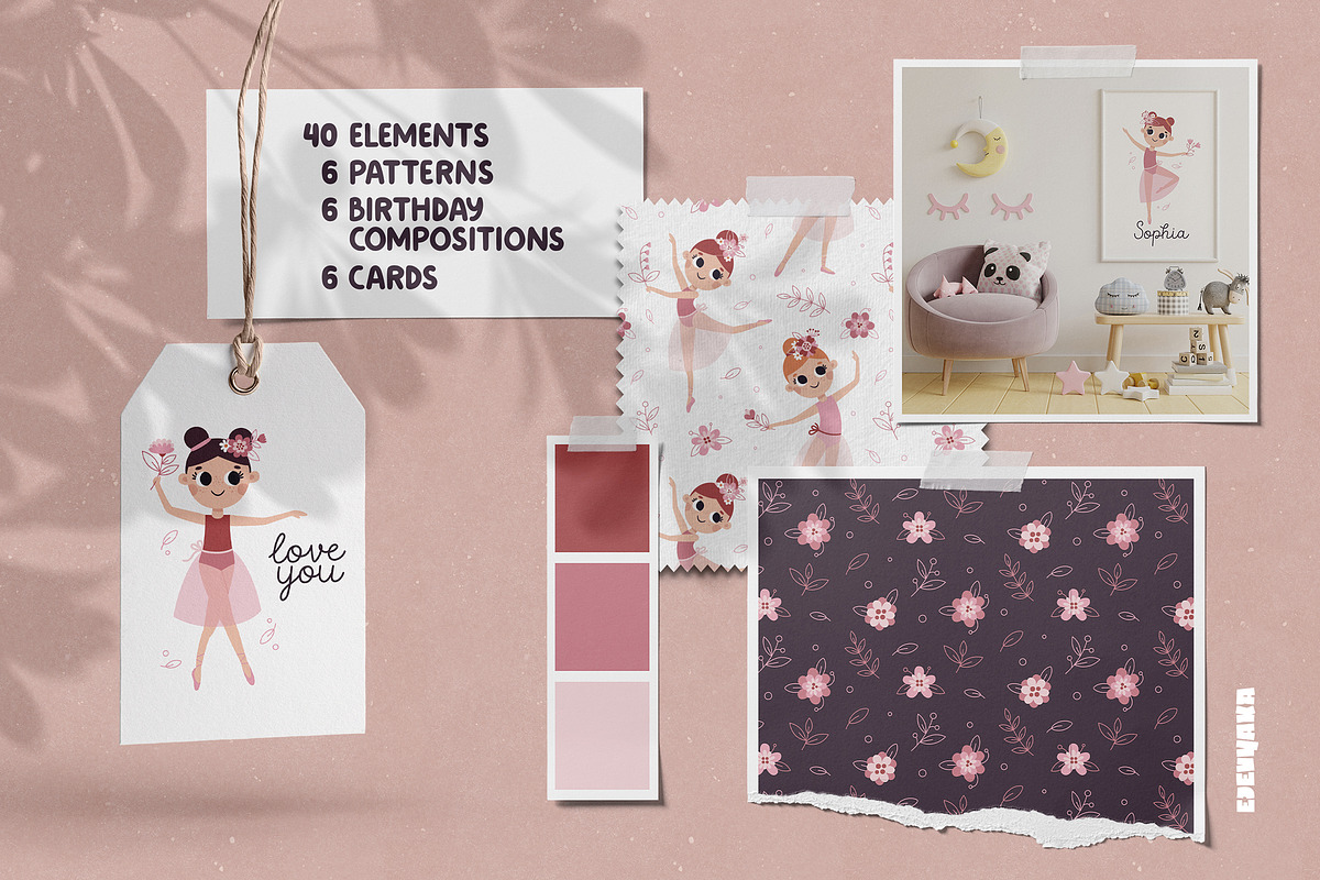 Cute Ballerina Clipart, Patterns, a Person Illustration by Ejevyaka (Photo 2 of 11)
