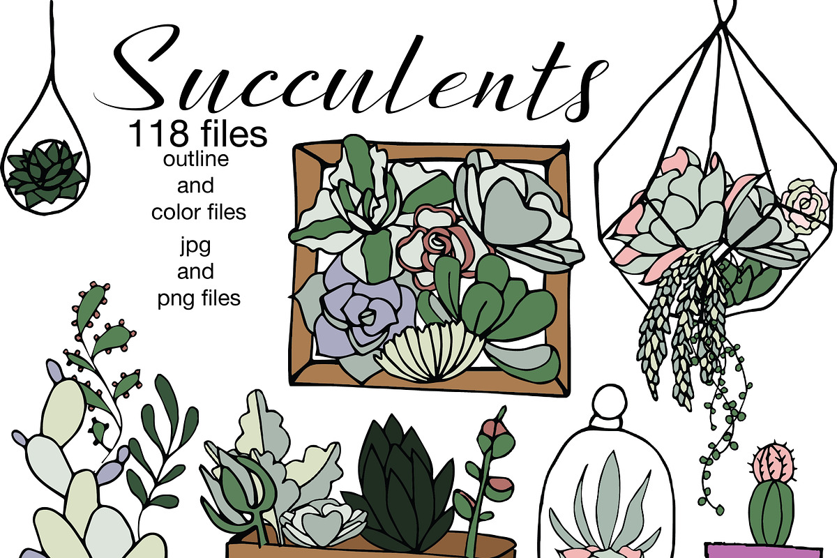 Succulents- outline & color, an Illustration by Valeri Nick (Photo 1 of 5)