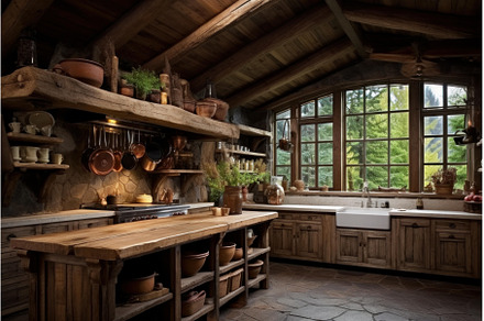 Cozy Rustic kitchen. Generate Ai, an Architecture Photo by Ylivdesign