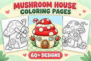 Mushroom House Coloring Pages, a Seasonal Illustration by Inkivelle Studio (Thumbnail 1 of 3)