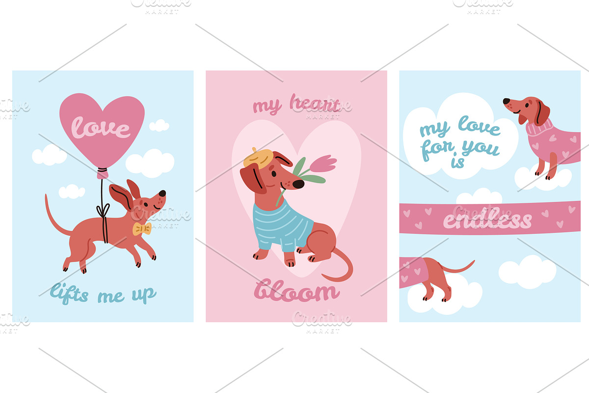 Funny dachshund cards. Cartoon, an Animal Illustration by YummyBuum