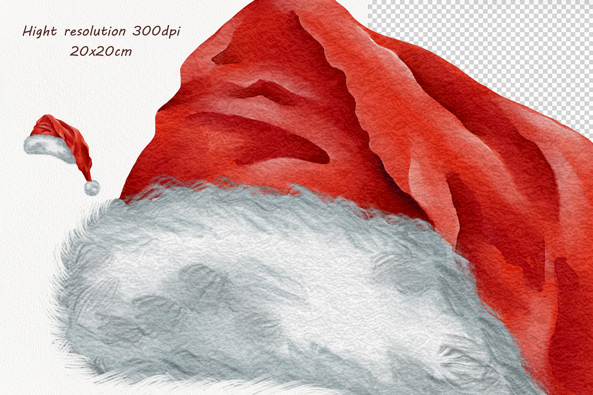Watercolor Santa Hat Clipart, a Seasonal Illustration by BarvArt (Photo 4 of 4)