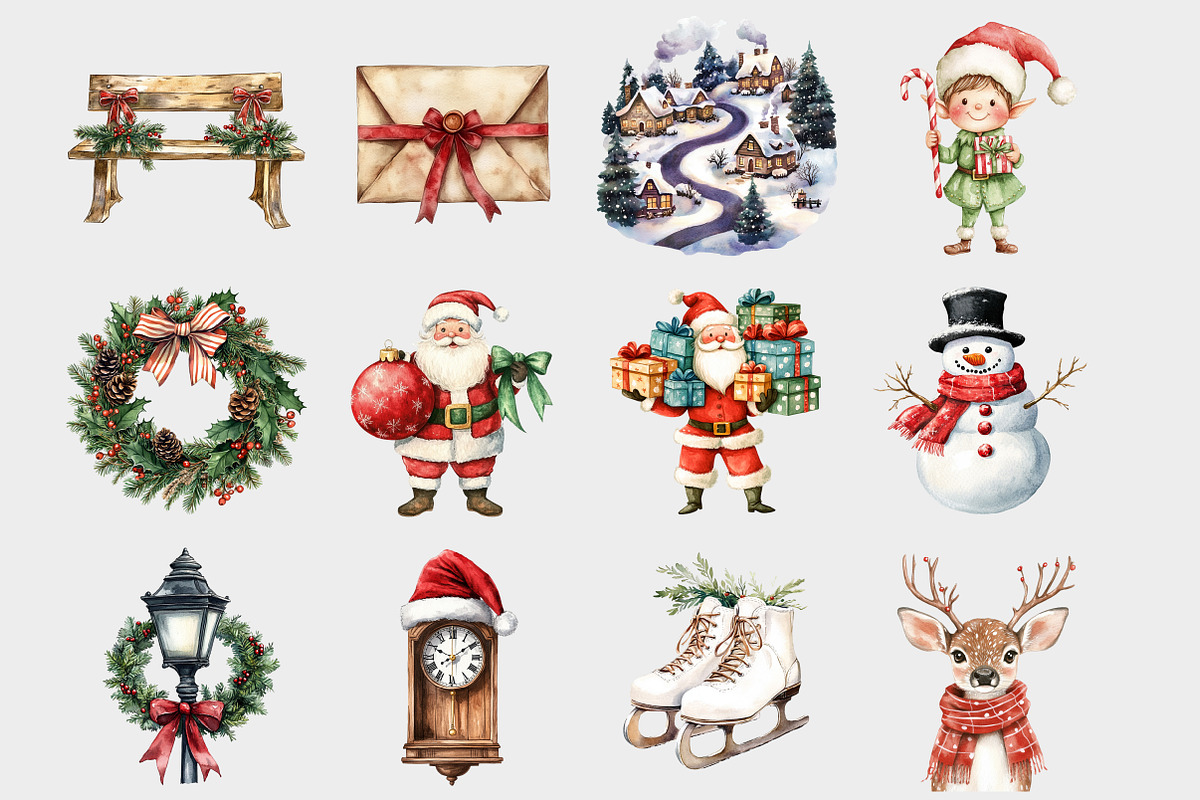 Watercolor Santa's Village Clipart, a Seasonal Illustration by Design Market (Photo 2 of 5)