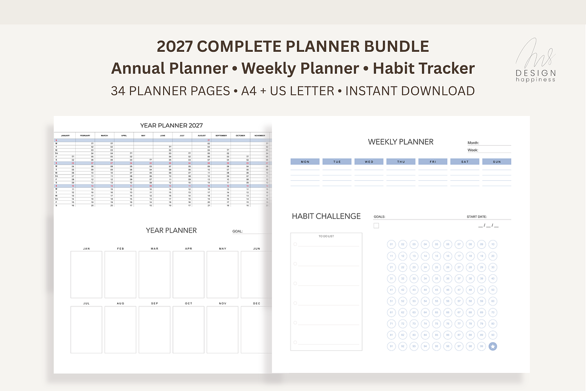2027 Minimalist Printable Planner, a Stationery Template by Atthameeni (Photo 2 of 11)