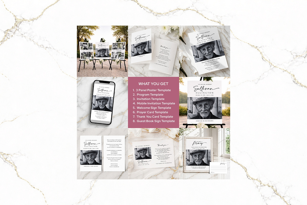 Funeral Bundle B&W Canva FR003, a Stationery Template by TyphoonStudio (Photo 2 of 11)
