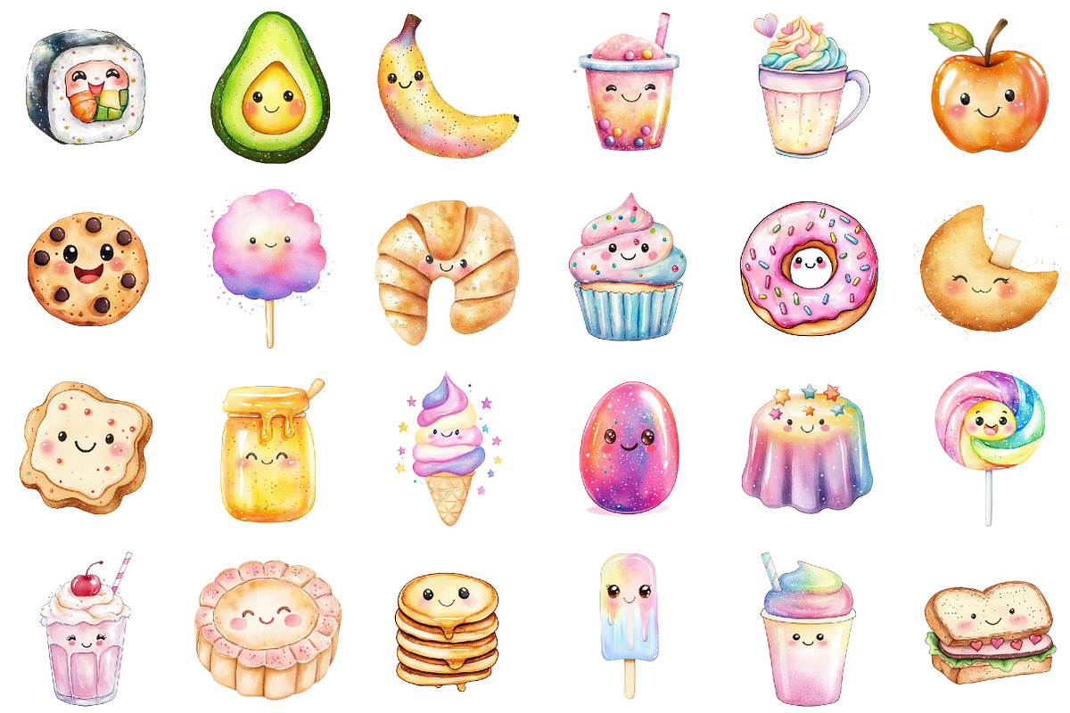Kawaii Glitter Food Clipart Bundle, an Illustration by Sublimation Artist (Photo 2 of 6)