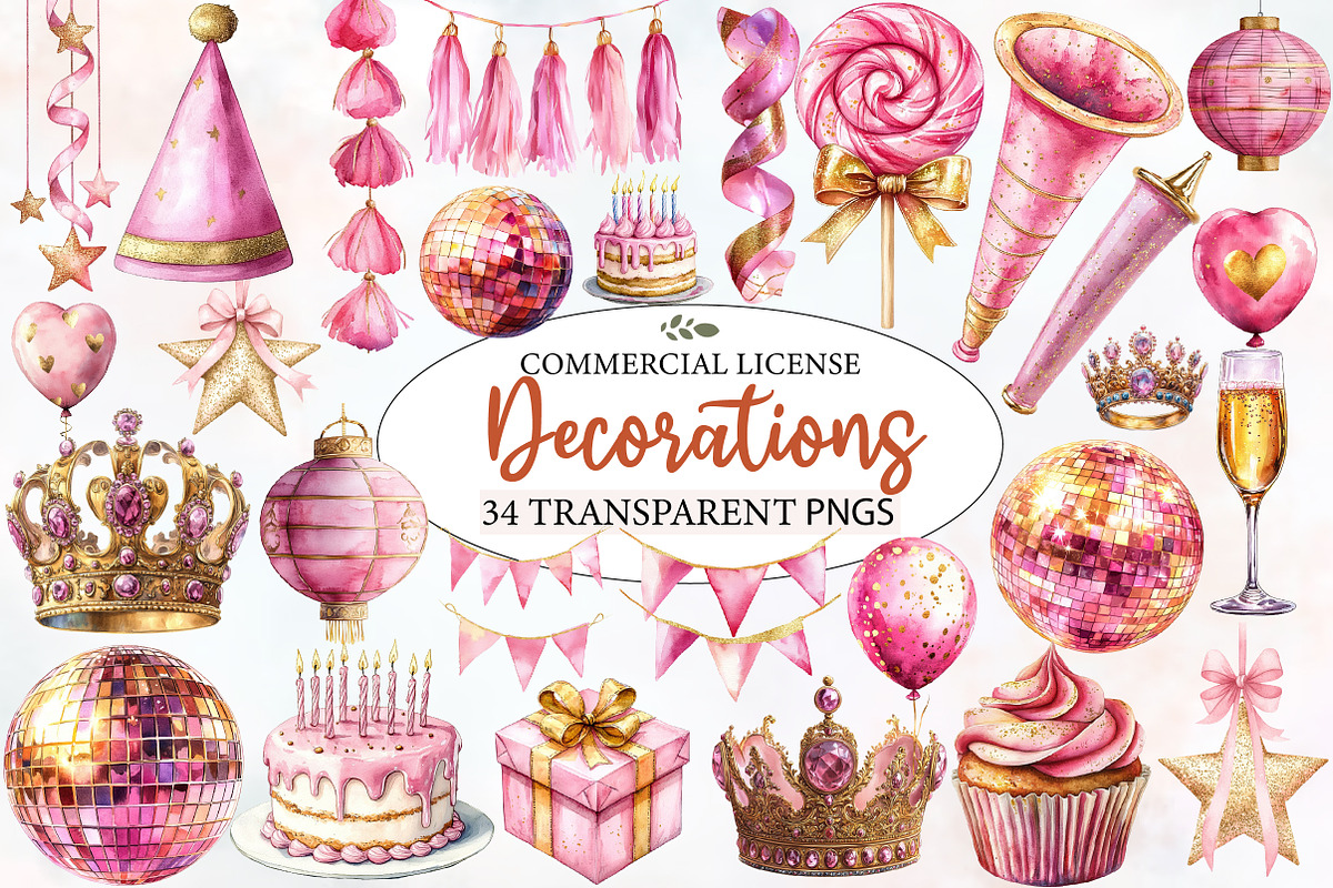 Pink and Gold Party Decorations, an Illustration by Designworld (Photo 1 of 5)