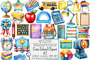 Watercolo Cute School Clipart, a Seasonal Illustration by Design Market (Thumbnail 1 of 5)