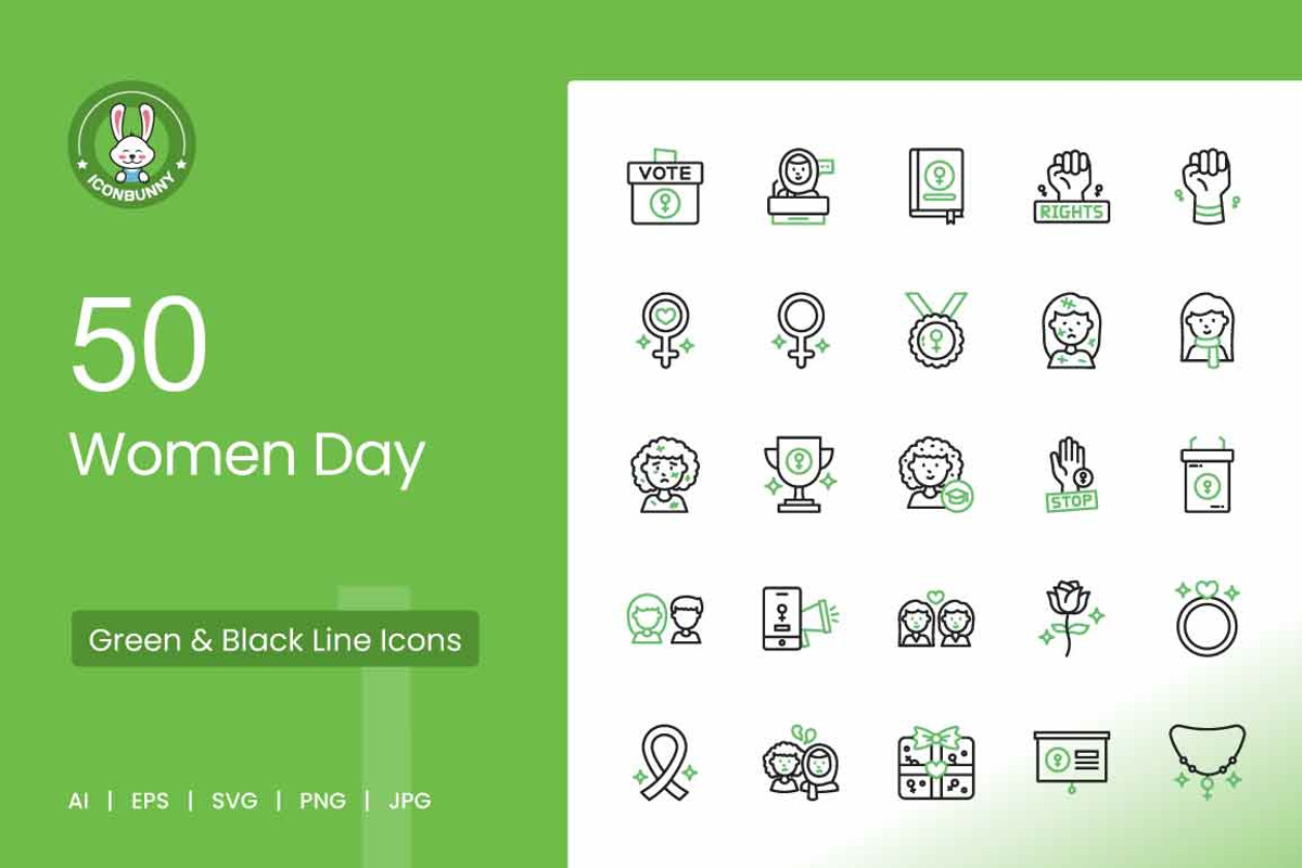 50 Women Day Green & Black Icons, an Icon by IconBunny (Photo 1 of 2)