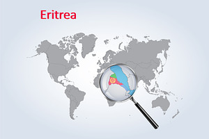 Eritrea Magnifier Map And Flag