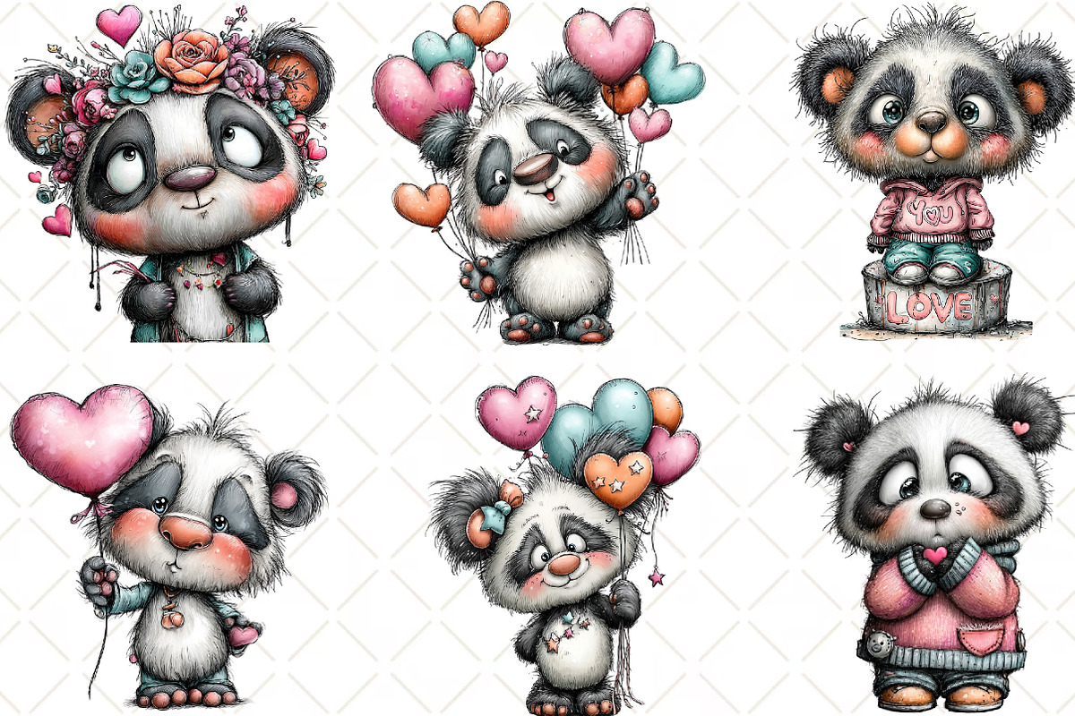 Whimsical Valentine Panda Clipart, an Animal Illustration by Black Bird Studio (Photo 6 of 6)