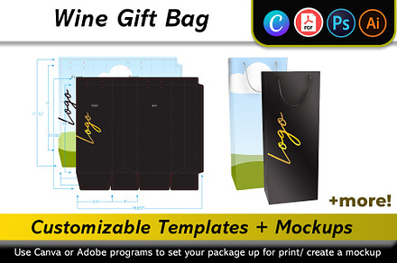 Wine Gift Bag Mockup + Template