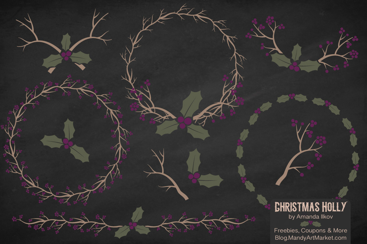 Plum Christmas Holly Vectors, an Illustration by Amanda Ilkov (Photo 2 of 5)