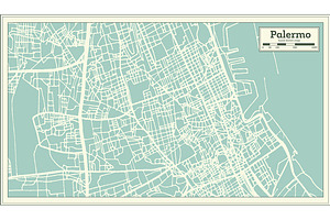 Palermo Italy City Map In Retro