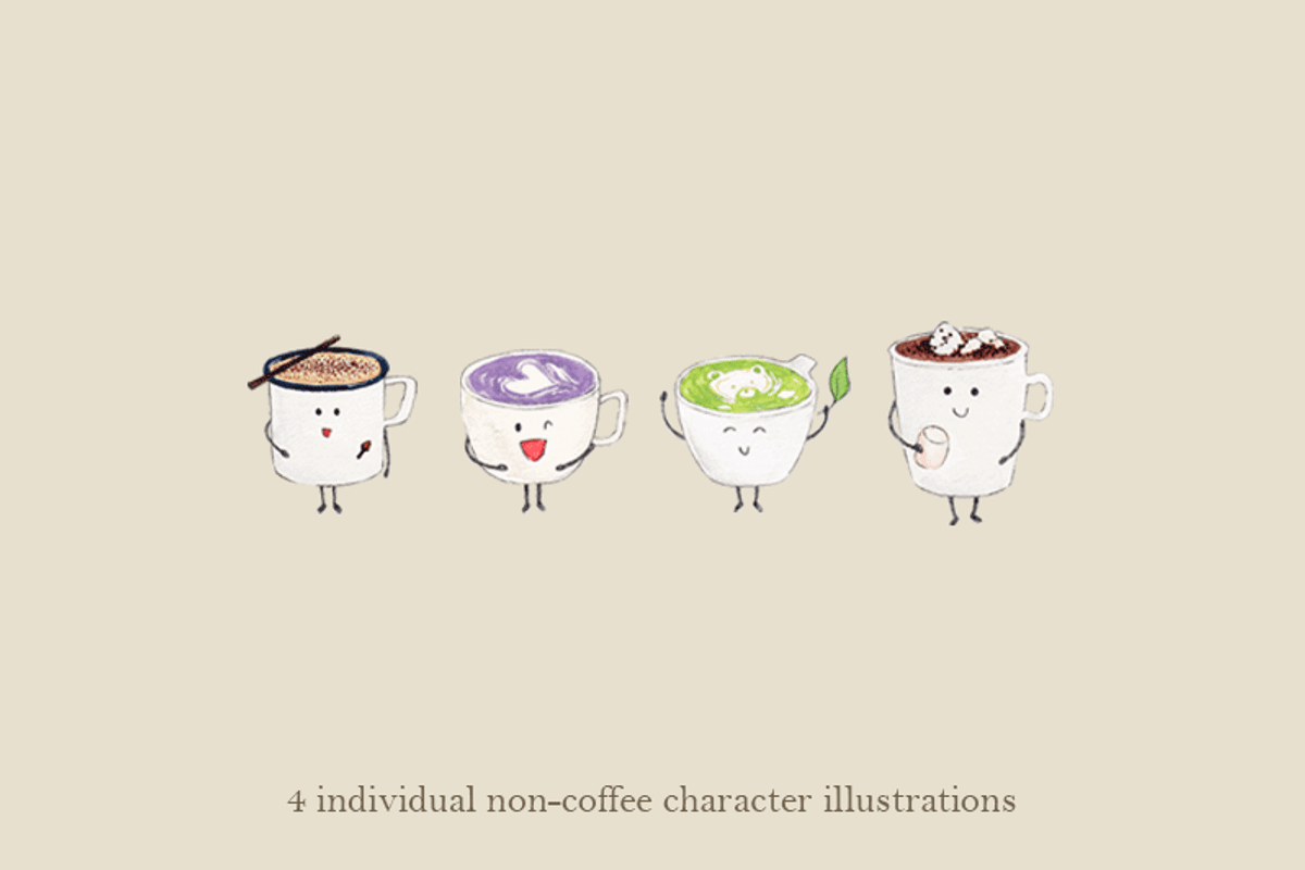 Caffeinated Friends Set, a Food Illustration by elpple (Photo 3 of 4)