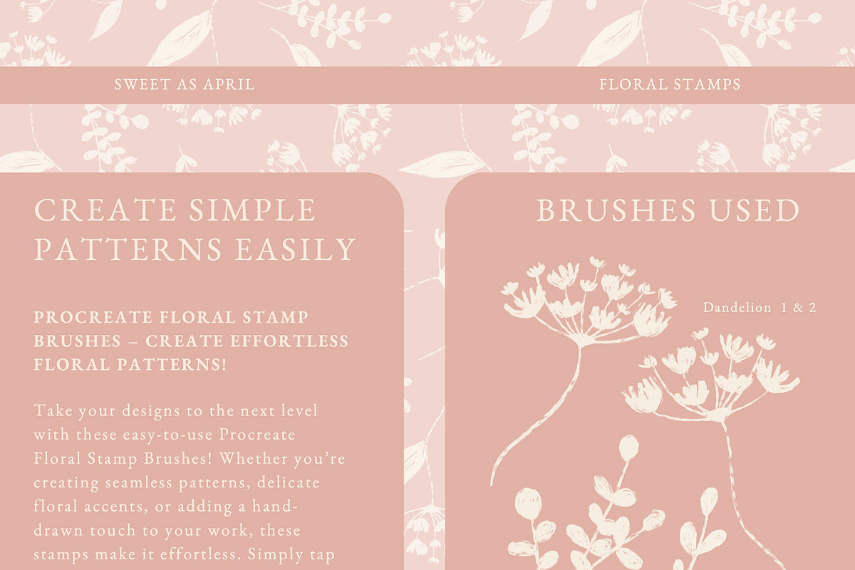 50+ PROCREATE FLORAL STAMPS, a Brush Add-On by Sweet As April