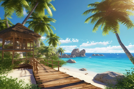 Resort landscape ocean palm photo