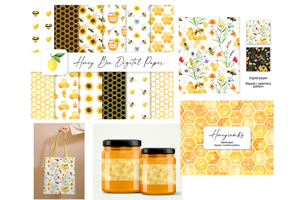 Honey Bee Watercolor Bundle, an Animal Illustration by Lemon design (Photo 9 of 10)