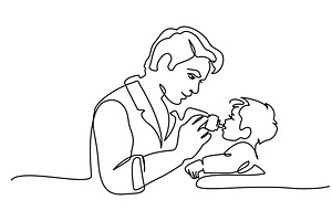 Dad feeds newborn from bottle, a Person Illustration by Valenty