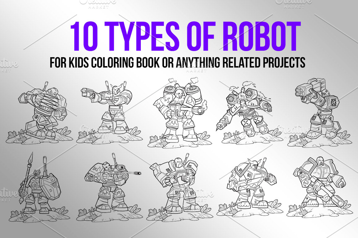 Robots Outline Vector Illustration, an Education Illustration by SCworkspace (Photo 2 of 2)