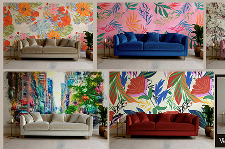 Wallpaper Mockup / Sofa Scene Psd, a Product Mockup by Nora Gad