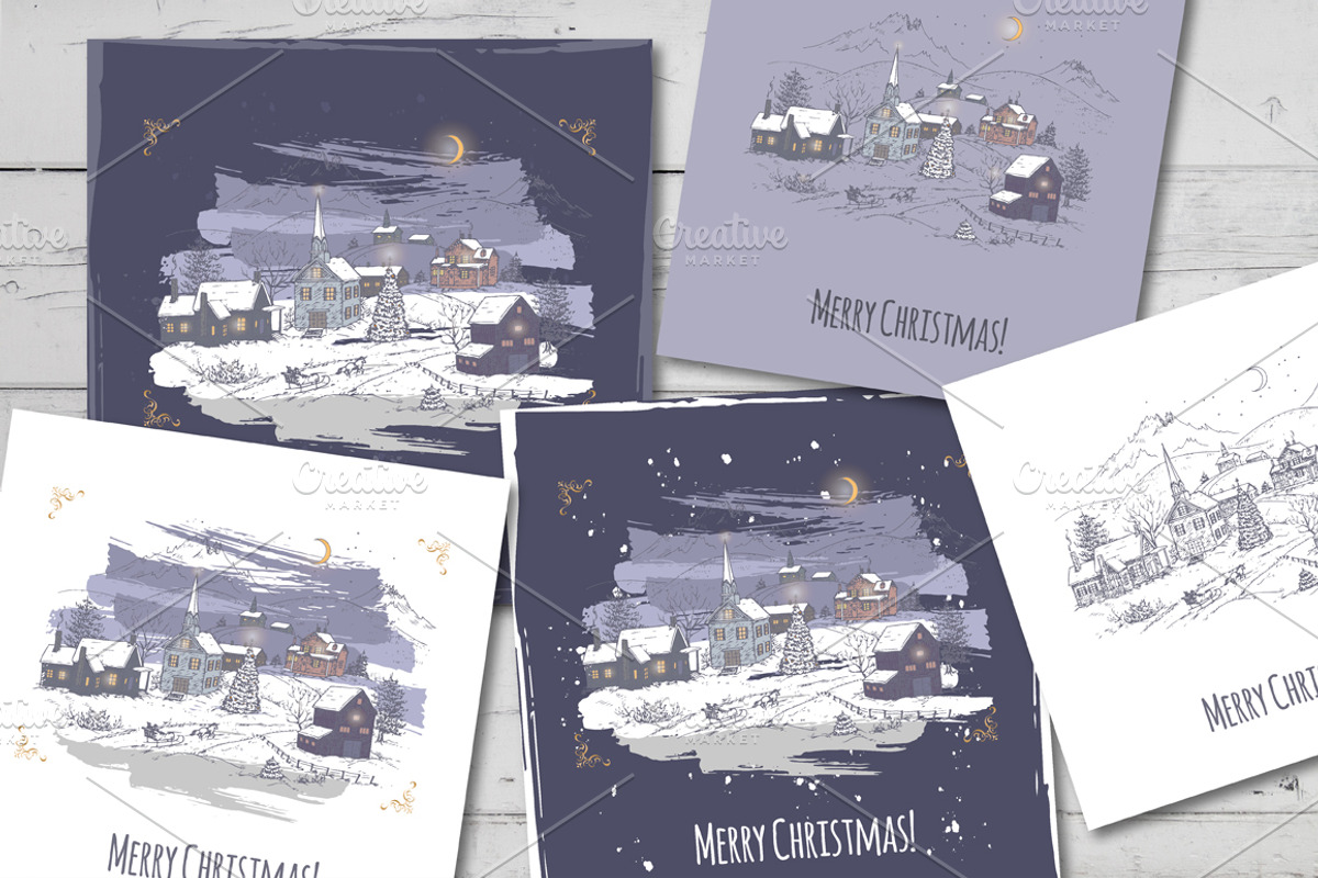Holiday village Christmas card, a Card Template by Quetzal Art (Photo 2 of 3)