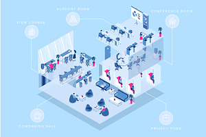 Coworking Office Isometric Concept, a Person Illustration by alexdndz