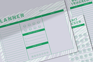 Green And White Planner Set