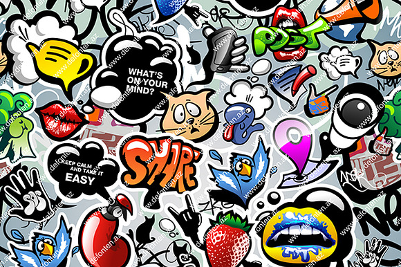 Graffiti Seamless Background & Icons preview 5