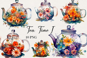 Watercolor Tea Time Clipart