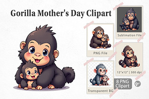 Gorilla Mother's Day Clipart, a Graphic by Artnoy