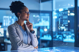 Professional in a creative tech studio, surrounded by prototypes, a Technology Photo by DanFLCreativo