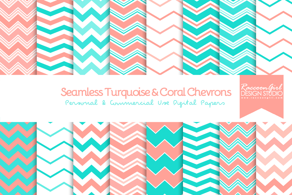 Seamless Turquoise & Coral Chevrons