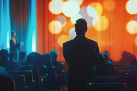 Speaker addressing audience at business conference, an Abstract Photo by Natalia Klenova's Shop