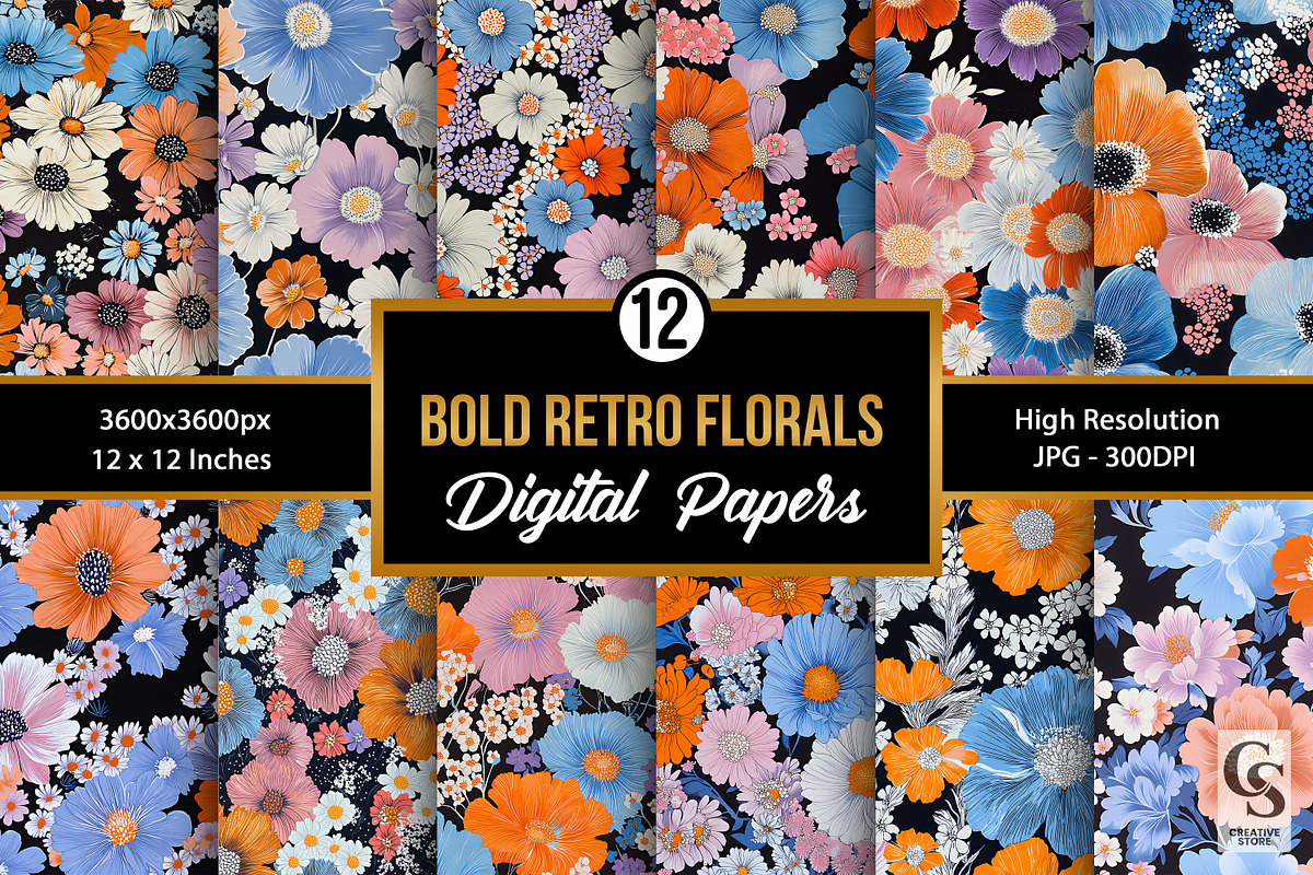 Bold Retro Flowers Seamless Pattern, a Pattern Graphic by Creative Store (Photo 1 of 5)