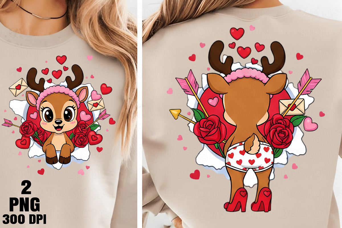 Valentine Reindeer Front & Back PNG, an Illustration by Daily.Designs (Photo 3 of 3)
