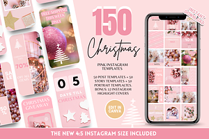 Pink Christmas Instagram Templates, a Social Media Template by SunshineStudioBoutique