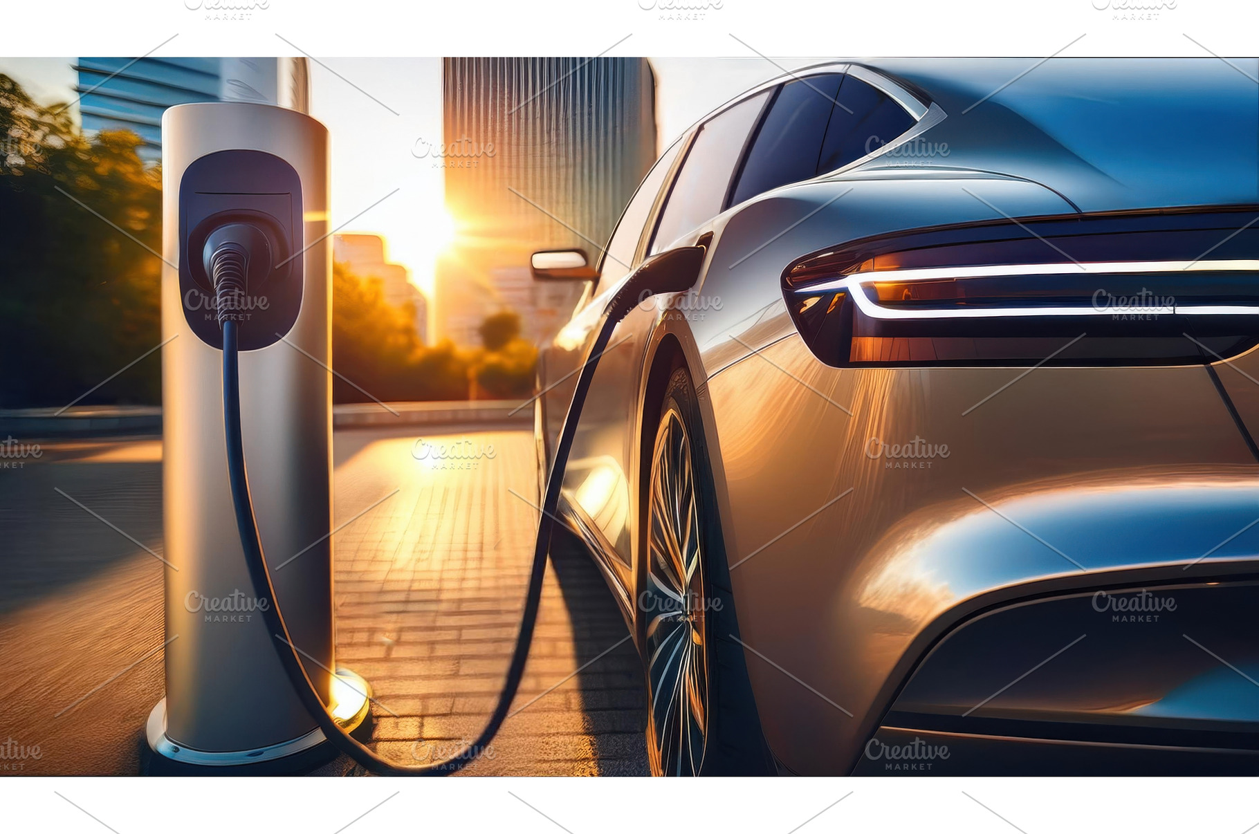 A sleek electric car charging at a, a Technology Photo by Igor Tichonow