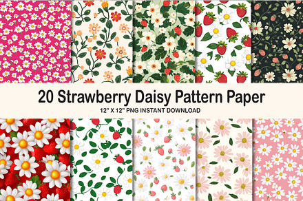 Strawberry Daisy Seamless Pattern Pa, a Pattern Graphic by Watercolor design