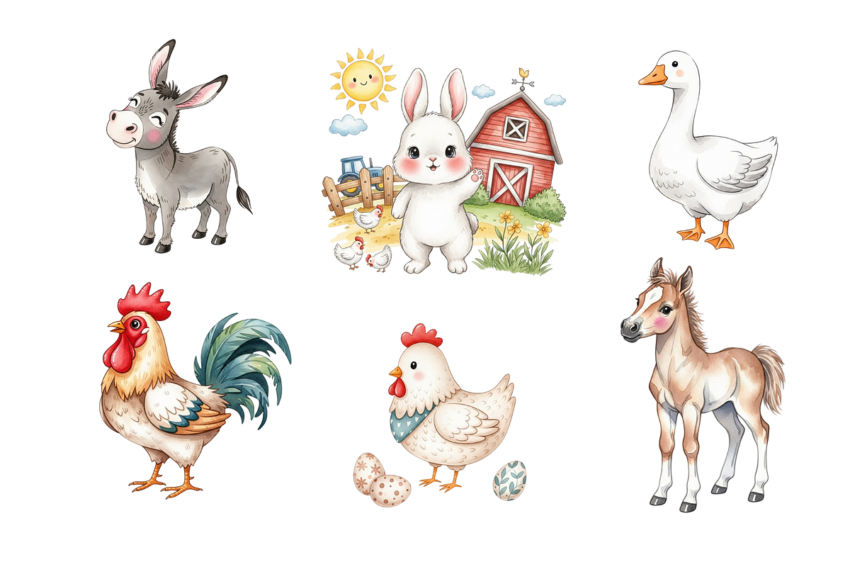 Watercolor Cute Farm Animals Clipart, an Animal Illustration by BerryPieArt (Photo 4 of 4)